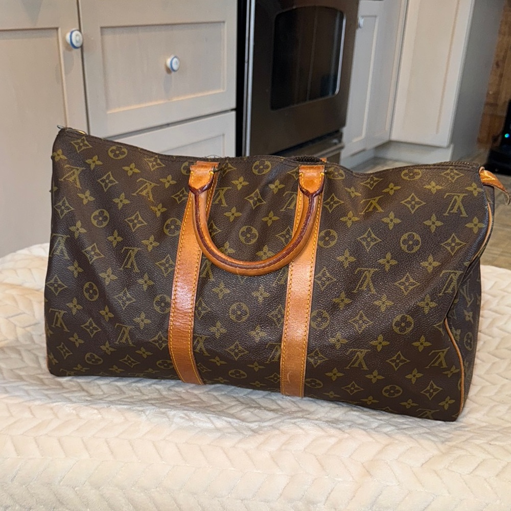 Louis Vuitton Brown Duffel Bag Keepall 45 TORN ZIPPER